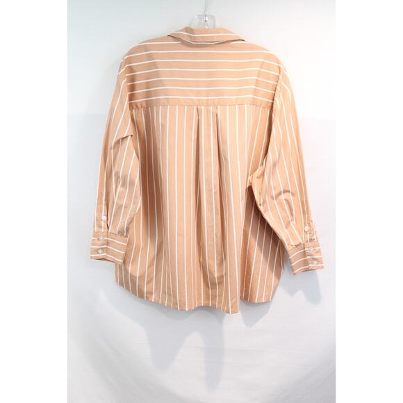 J Jill Top Academia Casual Womens Oversize MP Beige Striped Collar Button-Up - Picture 4 of 8